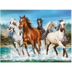 Puzzle adulte chevaux blancs noir et brun qui galopent dans leau 2000 pieces - collection animaux
