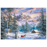 Puzzle 1000 pieces village et montagnes enneiges - paysage hiver christmas cottage - set puzzle classic ...