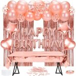Qa35905 anniversaire ballon or rose kit decoration anniversaire rose gold nappe rideau � franges �toile ...