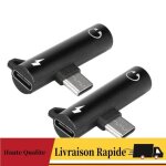 Adaptateur usb c vers jack 3. 5mm - qiilu - 2 en 1 - charge et coute - compatible tablettes et tlphones ...