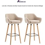 Quiienclee lot de 2 chaises de bar haute grant en toile de chanvre beige 55 x 45 x 104 cm Quiienclee lot de 2 chaises de bar haute grant en toile de chanvre beige 55 x 45 x 104 cm