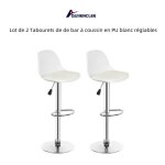 Quiienclee lot de 2 tabourets de de bar � coussin en pu blanc r�glables en hauteur 43 x 38 x 83 - 103 ...