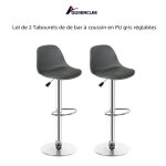 Quiienclee lot de 2 tabourets de de bar � coussin en pu gris r�glables en hauteur 43 x 38 x 83 - 103 ...