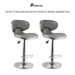 Quiienclee lot de 2 tabourets de bar en similicuir design papillon gris 49 x 46 x 85 - 105 cm