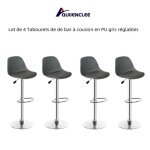Quiienclee lot de 4 tabourets de de bar � coussin en pu gris r�glables en hauteur 43 x 38 x 83 - 103 ...