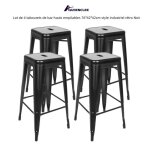 Quiienclee lot de 4 tabourets de bar hauts empilables 76 * 42 * 42cm style industriel rtro noir