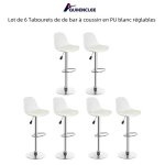 Quiienclee lot de 6 tabourets de de bar � coussin en pu blanc r�glables en hauteur 43 x 38 x 83 - 103 ...