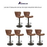 Quiienclee lot de 6 tabourets de bar en cuir + fer de style industriel r�tro brun 475 x 34 x 72 - 94 ...