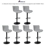 Quiienclee 6 x tabourets de bar � large dossier en pu serg� � carreaux (motif en losange) gris clair ...