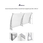 Quiienclee auvent de porte profils en aluminium support gris 80 x 240 cm