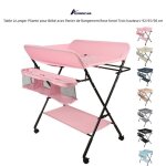 Quiienclee table  langer pliante pour bb avec panier de rangement rose fonc trois hauteurs - 92 / ...
