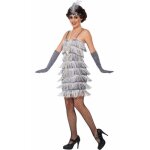 D�guisement charleston flapper femme argent et noir ? costume adulte � franges et plumes