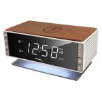 Techno line wt487 radio - r�veil fm avec chargeur sans fil qi 2 alarmes led dimmable - marron