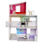 Rainbow high townhouse - maison en bois 3 tages et 6 pices - ascenseur fontionnel et meubles mobiles ...
