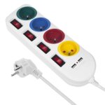 Rallonge lectrique - maclean - mce229 - 4 prises + 2xusb - interrupteurs individuels - 15m blanc