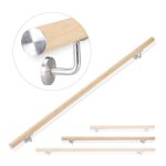 Relaxdays rampe d?escalier 150 cm main courante escalier aluminium aspect h�tre int�rieur ext�rieur � ...