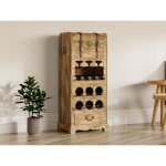 Range bouteilles avec coffre en bois de sapin et mdf - l. 43 x h. 100 cm - naturel - cavina