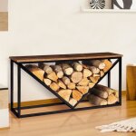 Idmarket range b�ches horizontal hawkins acier noir plateau bois fonc� pour chemin�e