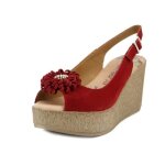 Raquel perez sandale chaussure femme daim rouge talon compens 8 cm