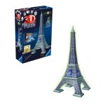 Ravensburger - puzzle 3d tour eiffel phosphorescente 50 ans - ds 10 ans - 216p numrotes  assembler ...