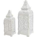 Rebecca mobili 2 bougeoirs lanternes hall mtal blanc 39x145x145