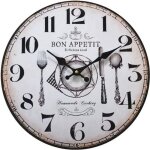 Rebecca mobili horloge cuisine mdf rétro blanc marron analogique 338x338x4 Rebecca mobili horloge cuisine mdf rétro blanc marron analogique 338x338x4