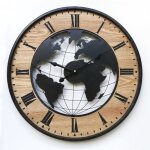 Rebecca mobili horloge murale ronde rtro marron noir mdf analogique 50x50x45
