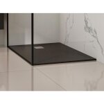 Receveur de douche extra plat  poser ou  encastrer recoupable en rsine smc avec siphon - noir - 120 ...