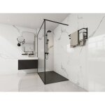 Receveur de douche extra plat  poser ou  encastrer recoupable en rsine smc avec siphon - noir - 140 ...