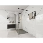 Receveur de douche extra plat  poser ou  encastrer recoupable en rsine smc avec siphon - gris - 140 ...