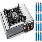 R�chaud � gaz 2200w inox + 12 cartouches gaz camping allumage piezo syst�me s�curit� kemper