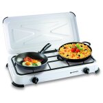 Rchaud gaz portable 2 feux 2600w blanc laqu couvercle plaque de cuisson kemper