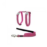 Laisse / harnais pour chat - red dingo - rose �toiles vert - tour de cou 21 - 35 cm - longueur 12 m