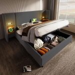Redom lit double rembourr 180200 cm avec table de chevet + lampe + charge usb - c lit coffre avec sommier ...