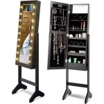 Armoire � bijoux avec miroir - relax4life - 18 lumi�res led - miroir de maquillage int�gr� - doublure ...