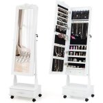 Relax4life armoire � bijoux sur pied avec led miroir pleine � 3 angles r�glables & serrure & 4 roulettes ...