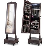 Relax4life armoire  bijoux sur pied avec led miroir pleine  3 angles rglables & serrure & 4 roulettes ...