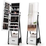 Armoire  bijoux avec miroir - relax4life - 3 en 1 - 4 roues universelles - miroir pleine longueur - ...