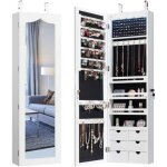 Armoire  bijoux avec miroir murale - relax4life - 5 lumires automatiques - 6 tiroirs - miroir rangement ...