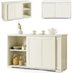 Relax4life armoire de cuisine  2 couches 2 portes coulissantes & tagre rglable desserte buffet style ...