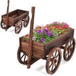 Relax4life brouette  fleur en bois de sapin  roues jardinire dcoratif de fleurs&de plantes avec poigne ...