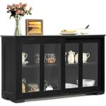 Relax4life buffet de cuisine 2 portes coulissantes en verre & 2 couches rglables meuble rangement 107 ...
