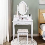 Relax4life coiffeuse 2 en 1 avec tabouret miroir rotatif � 360� et led r�glables table de maquillage ...