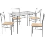 Relax4life ensemble 5 pcs table à manger en verre avec 4 chaises à dossier haut cadre en métal pour salle ... Relax4life ensemble 5 pcs table à manger en verre avec 4 chaises à dossier haut cadre en métal pour salle ...