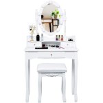 Relax4life ensemble coiffeuse led en bois avec tabouret table de maquillage moderne avec miroir et 3 ...
