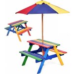 Relax4life ensemble salon de jardin pour enfant - 1 table et 2 bancs plus 1 parasol multicolore table ...