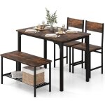 Relax4life ensemble table � manger industrielle et 2 chaises & banc avec �tag�re rangement 2 - 4 personnes ...