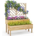 Relax4life jardinire surleve  2 niveaux en bois de sapin trou de drainage bac  fleurs avec treillis ...