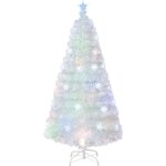Relax4life sapin de nol blanc 150cm avec lumires & dcoration en fibre optique toile led & flocons ...