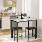 Relax4life table compacte avec 2 tabourets mange - debout industriel plateau en faux marbre pour cuisine ...